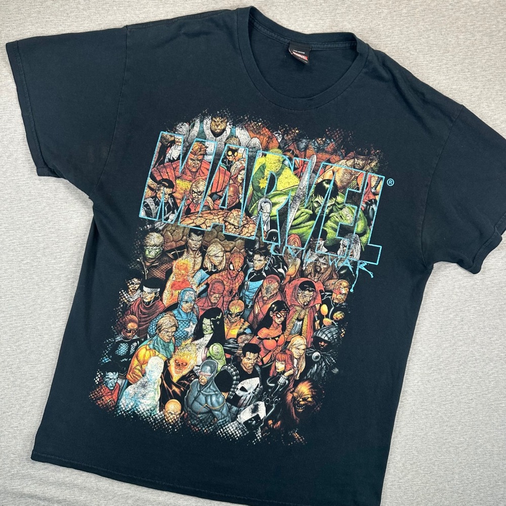 Y2K Marvel Civil War Graphic T-Shirt Mens M Black Mad Engine 2011 Collage Tee‎